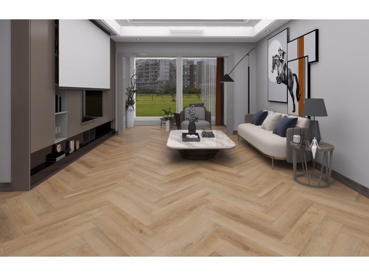 Lesedi Visgraat Click in een woonkamer gelegd