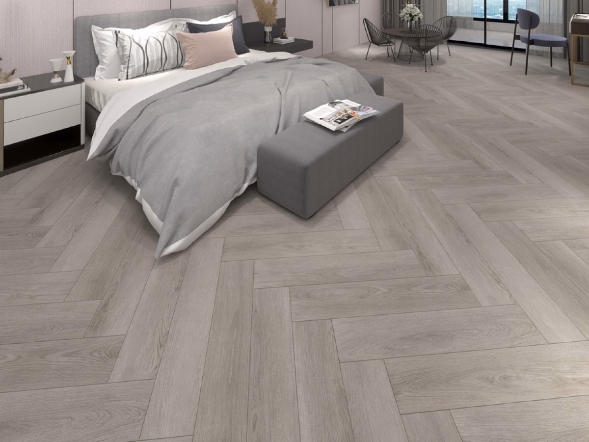 Bosland Oak Visgraat Click in een woonkamer gelegd