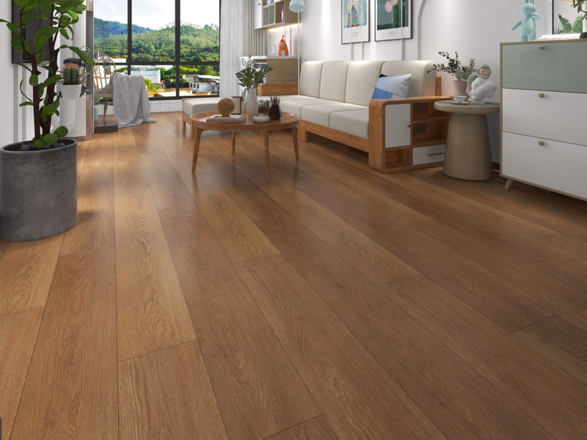 Valley Oak Plank Click in een woonkamer gelegd