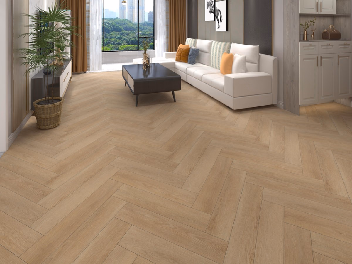 Cambridge Oak Visgraat Click in een woonkamer gelegd