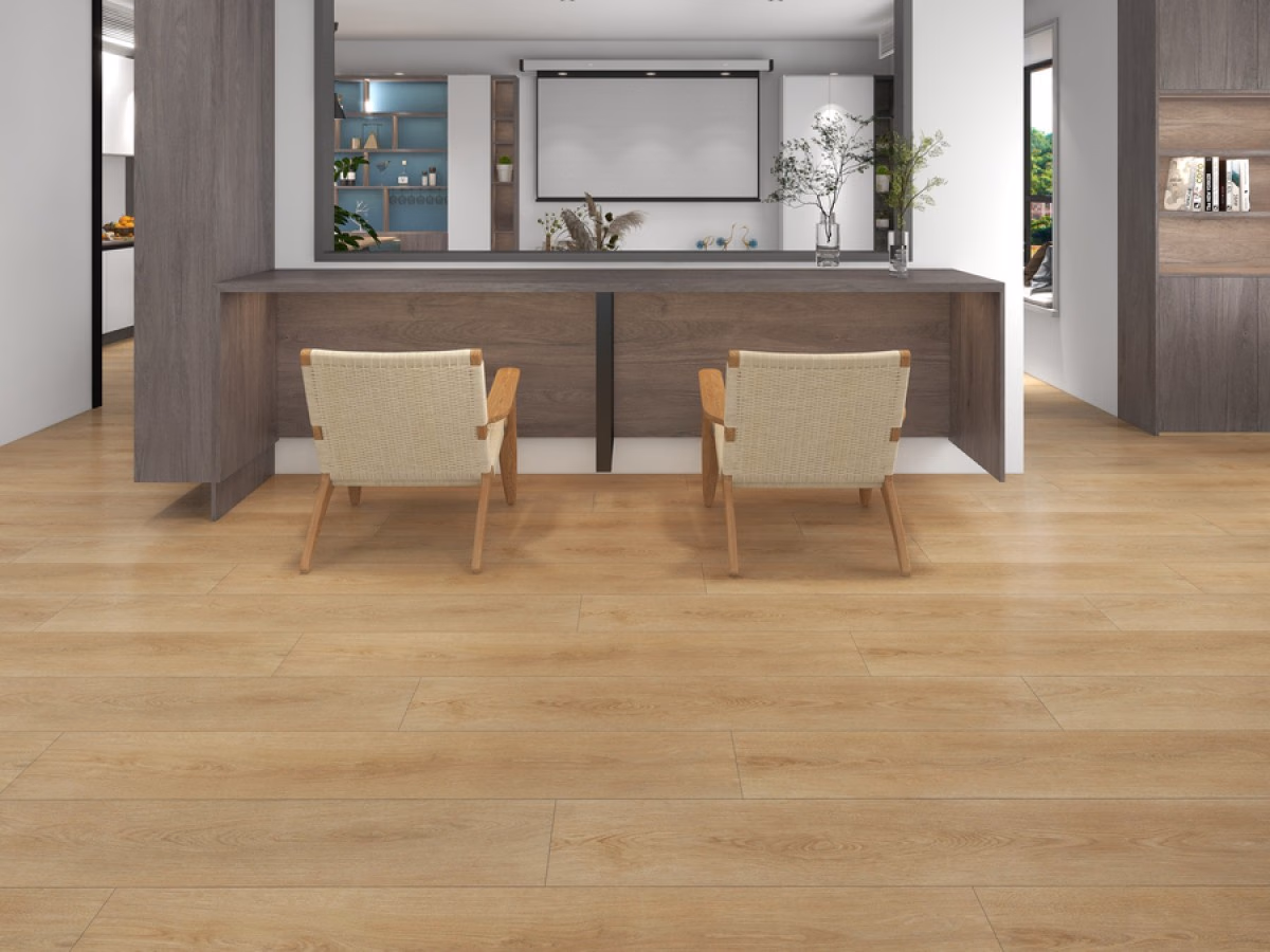 Cambridge Oak Plank Click in een woonkamer gelegd